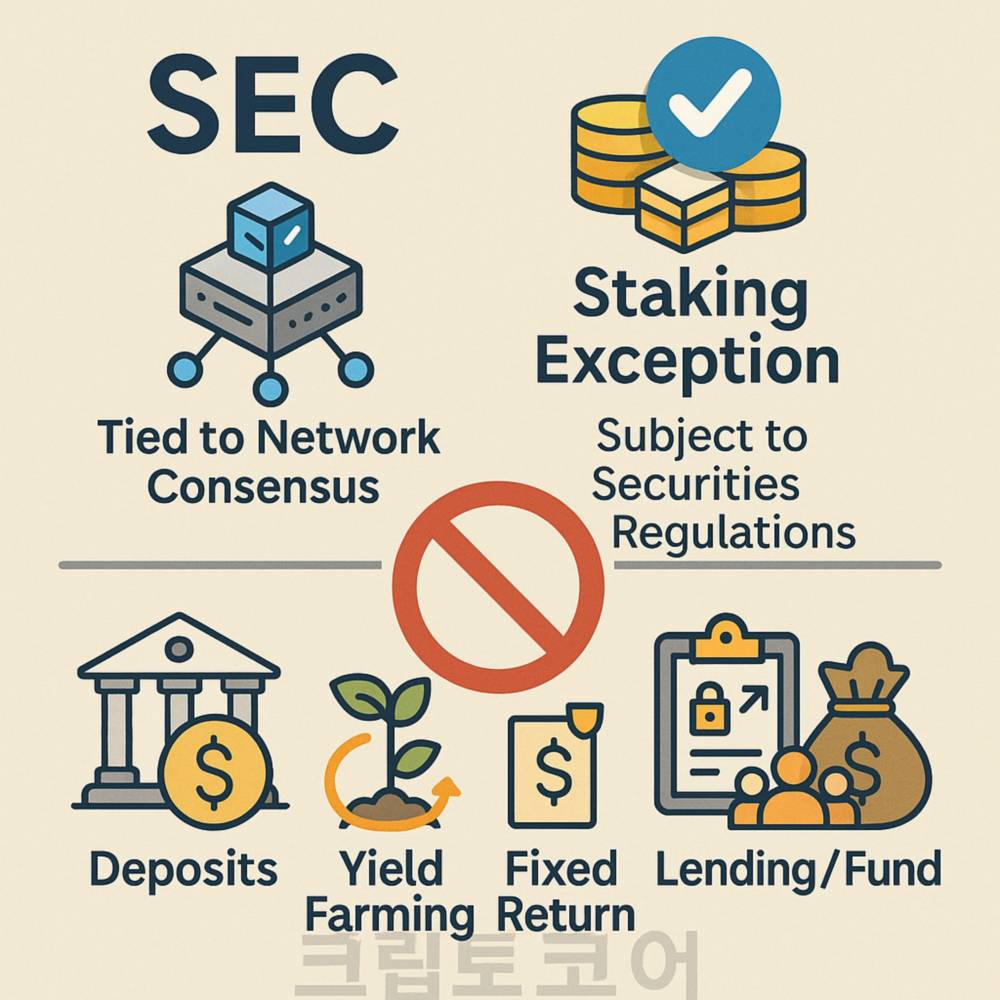SEC 스테이킹 규제 예외와 관련된 구조를 시각적으로 보여주는 인포그래픽