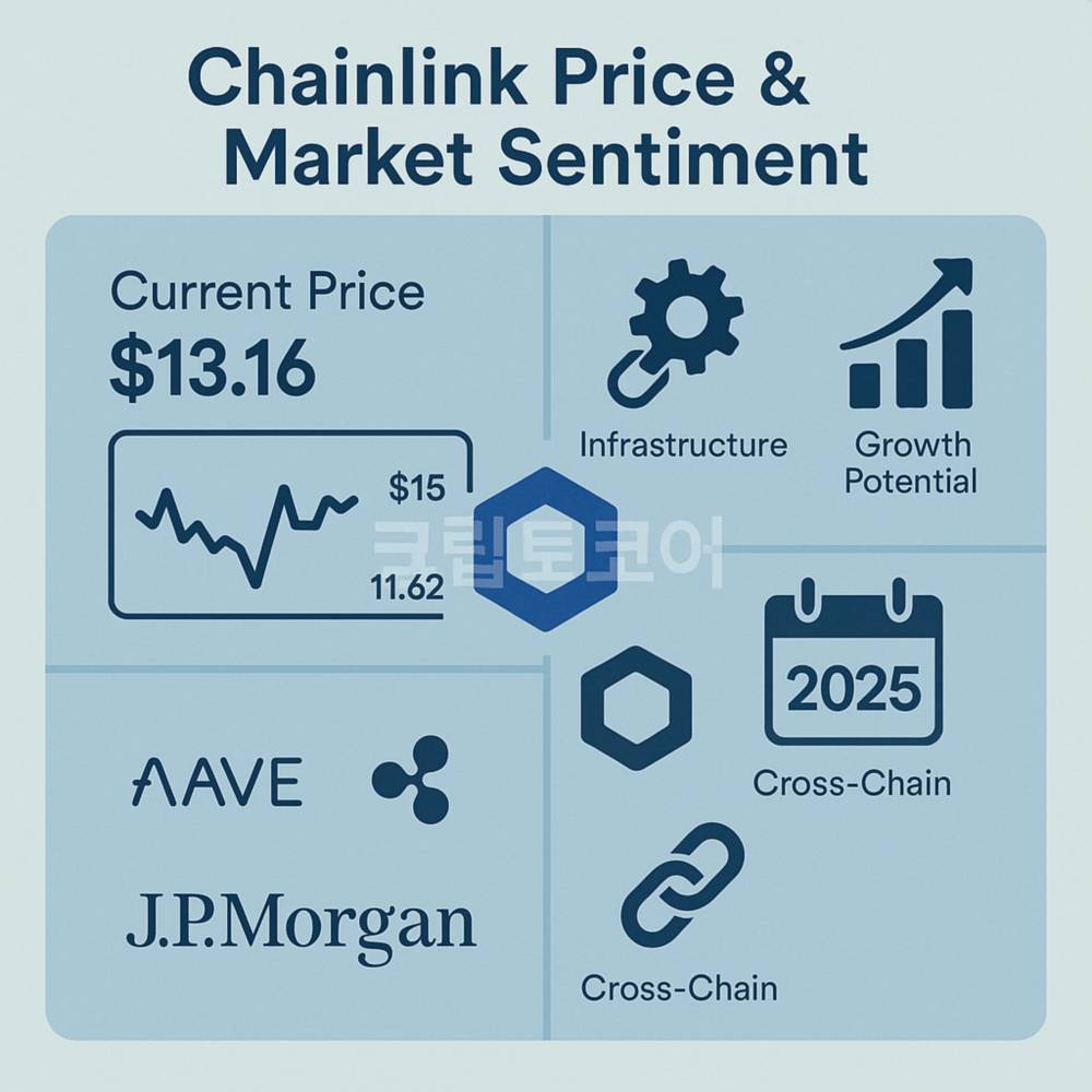 Chainlink 가격과 시장 심리를 시각화한 인포그래픽 이미지