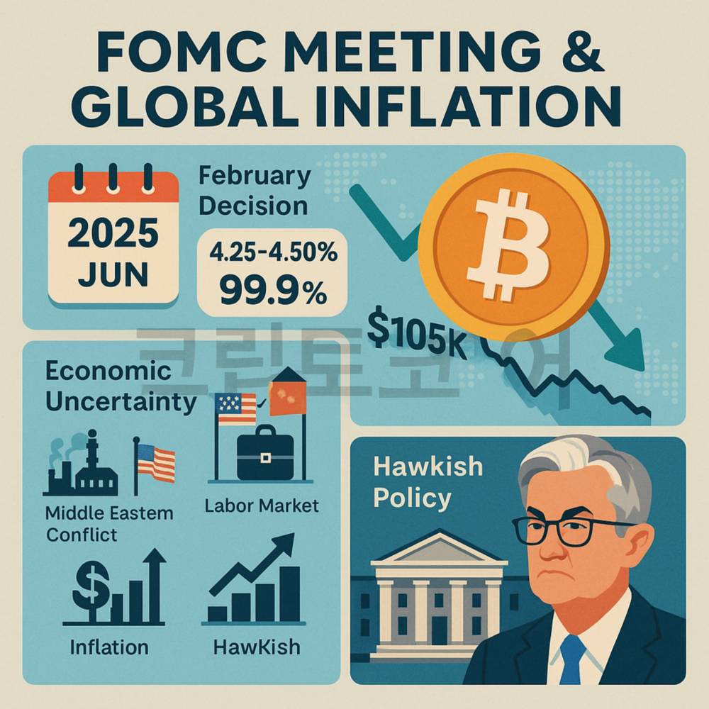 비트코인 가격 변동과 글로벌 인플레이션 영향을 요약한 FOMC 인포그래픽
