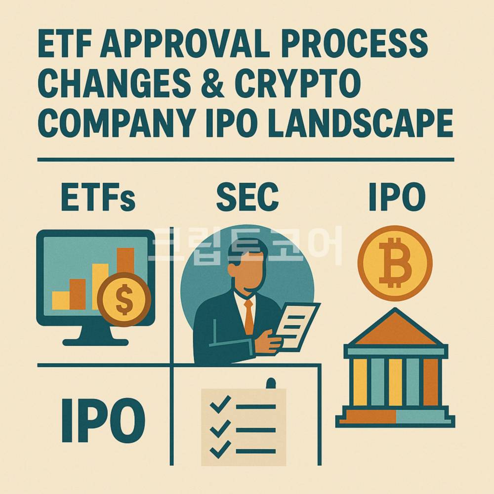 ETF 승인 절차와 암호화폐 IPO 시장 변화를 설명하는 인포그래픽