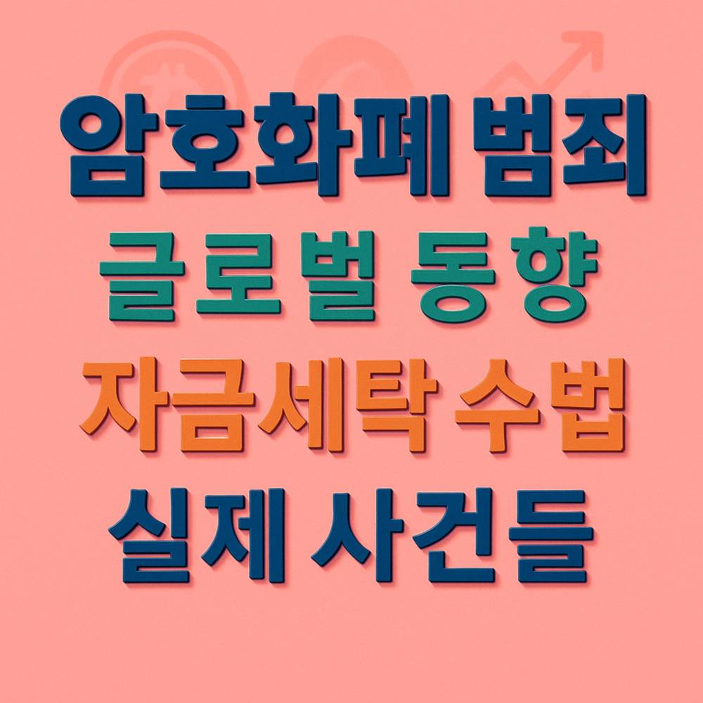 암호화폐 범죄에 대한 글로벌 동향과 자금세탁 수법 및 실제 사건들을 표현한 인포그래픽