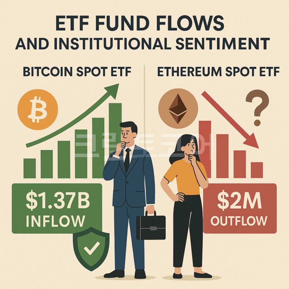 ETF 자금 흐름과 기관 투자 심리를 나타낸 디지털 인포그래픽 이미지