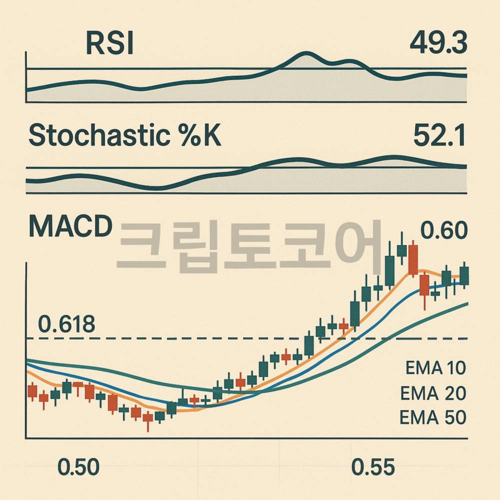 기술적 지표와 가격 흐름을 나타낸 인포그래픽