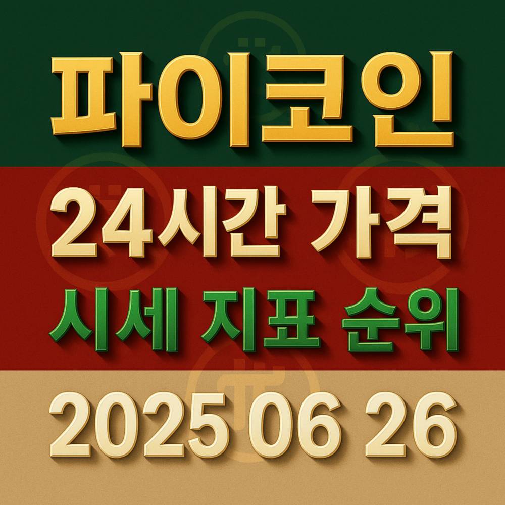 ‘파이코인 24시간 가격 시세 지표 순위 2025 06 26’ 문구를 입체적으로 배치한 타이포 포스터