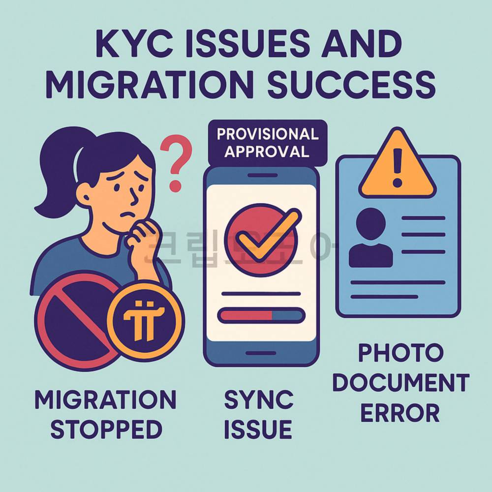 파이네트워크 마이그레이션 문제를 설명하는 KYC 이슈 인포그래픽