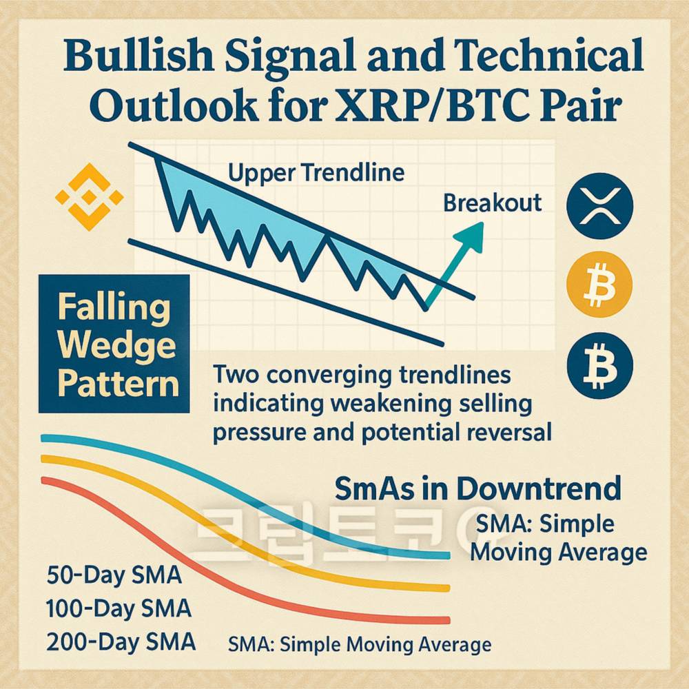 XRP/BTC 기술적 분석과 강세 신호를 나타내는 인포그래픽