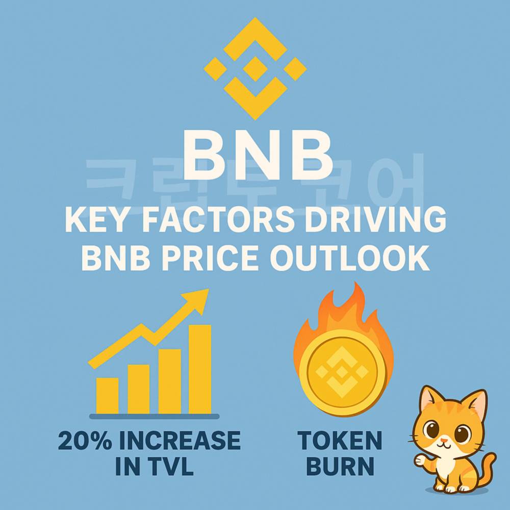 BNB 가격 상승 요인을 나타내는 밝은색 배경의 인포그래픽 이미지