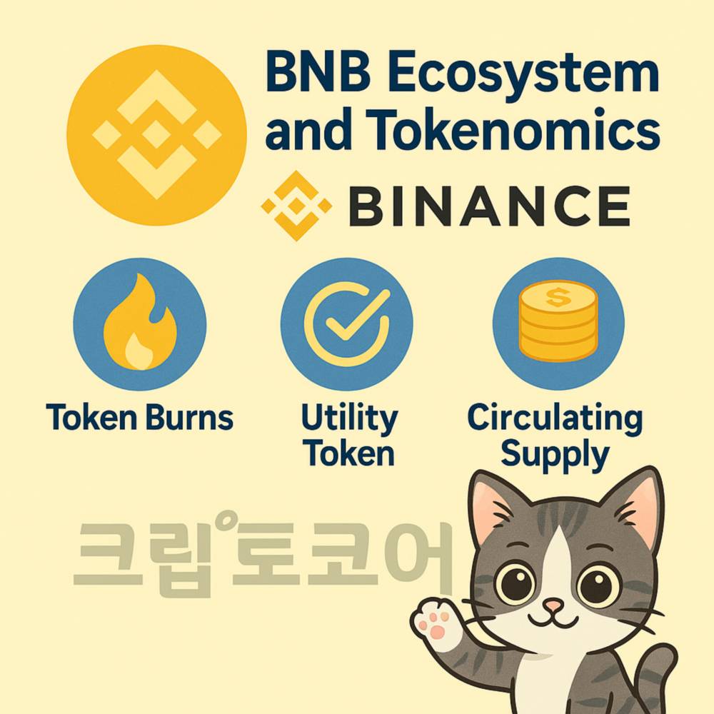BNB 생태계의 주요 구성 요소와 토크노믹스 구조를 요약한 인포그래픽