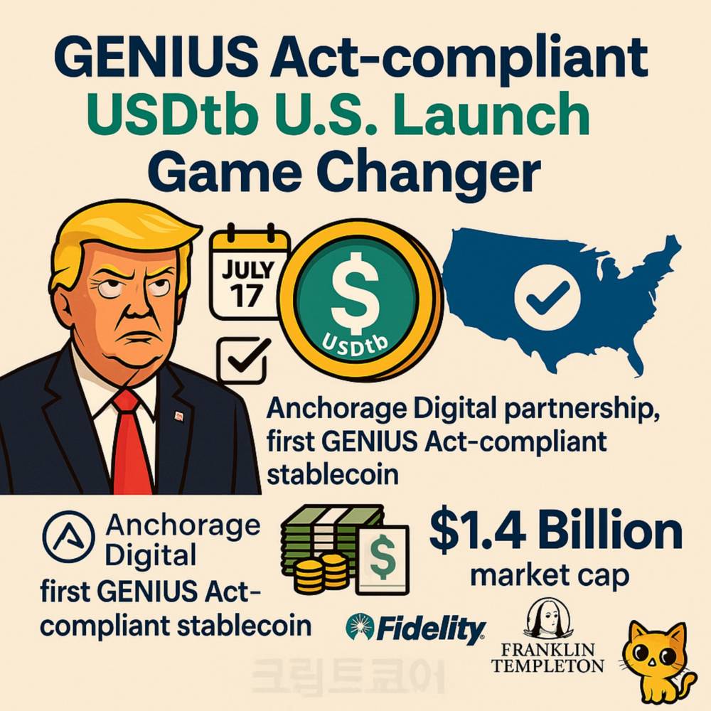 GENIUS Act 기반 미국 USDtb 출시를 요약한 인포그래픽