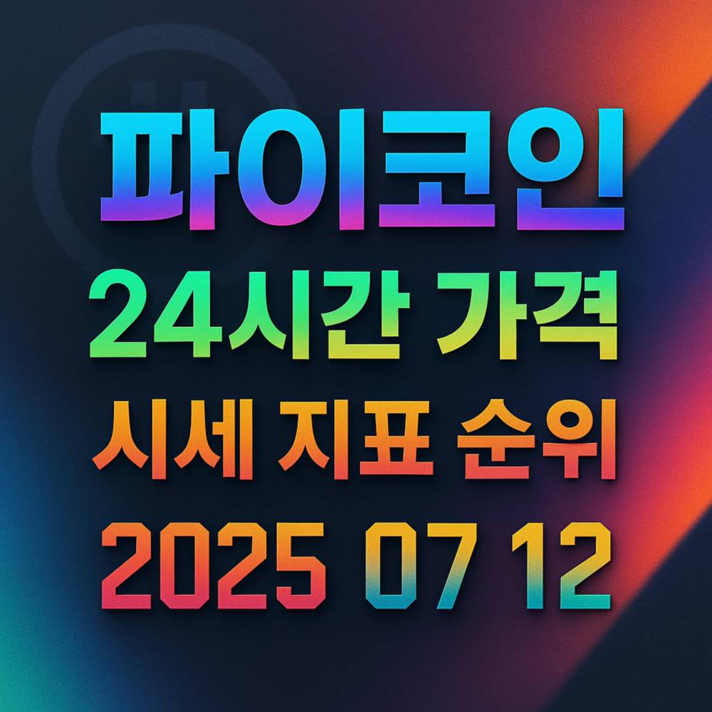 파이코인 24시간 가격·시세 지표 순위와 2025년 7월 12일 날짜가 화려한 그Radient 입체 글꼴로 중앙 정렬된 정사각형 인포그래픽