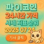 파이코인 24시간 가격과 시세 지표 순위를 한눈에 보여주는 민트·오렌지 톤 인포그래픽
