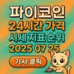 파이코인 24시간 가격 시세 지표 순위를 강조한 민트·오렌지 배경의 3D 타이포그래피 포스터