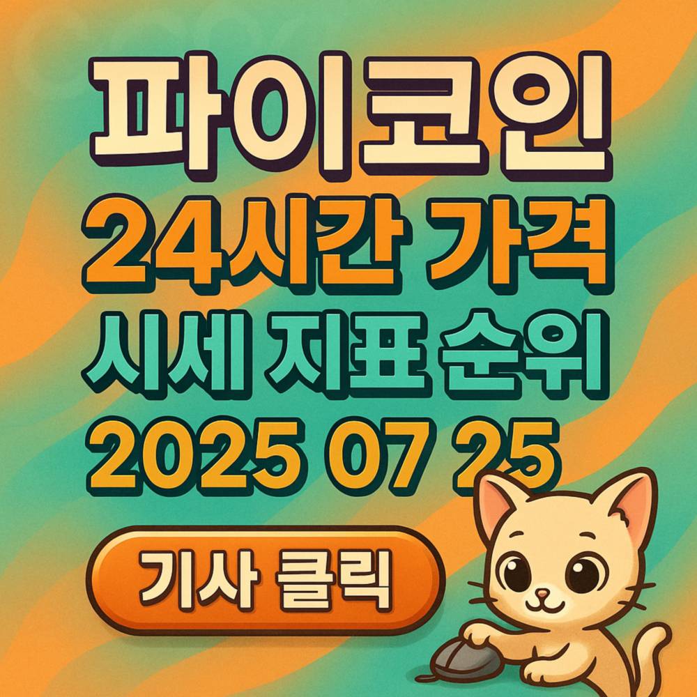 파이코인 24시간 가격 시세 지표 순위를 강조한 민트·오렌지 배경의 3D 타이포그래피 포스터