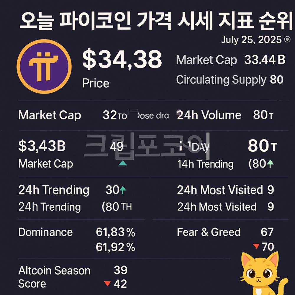 파이코인 시세와 순위 정보를 한눈에 보여주는 인포그래픽