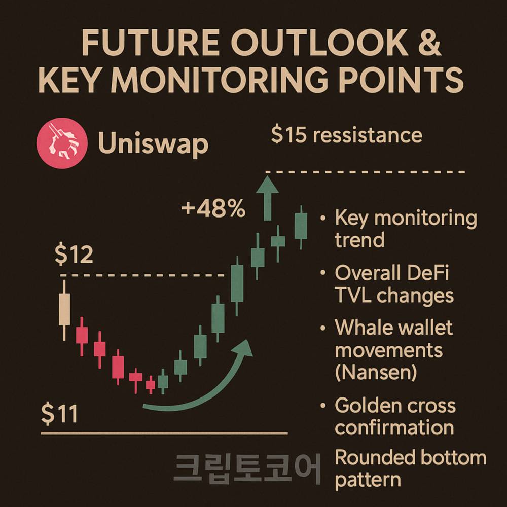 유니스왑의 향후 가격 저항선과 모니터링 포인트 요약 인포그래픽