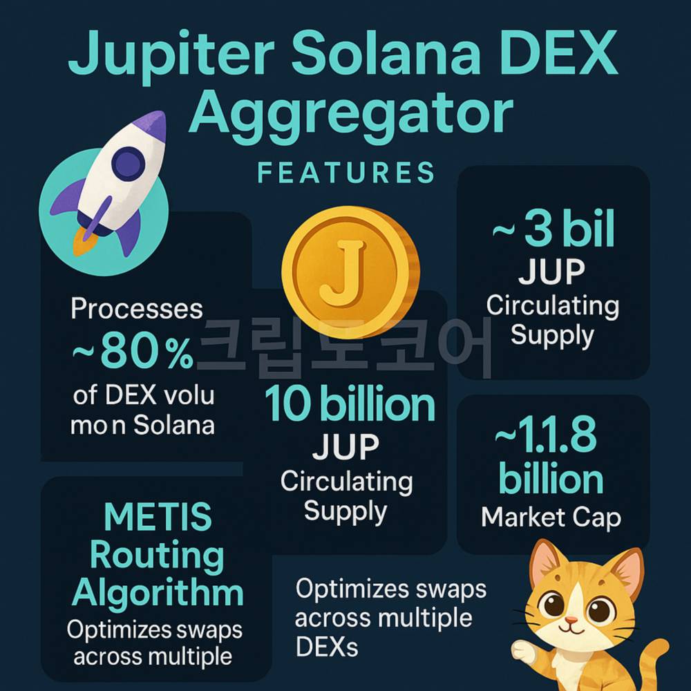 주피터 DEX 애그리게이터 특징을 시각적으로 설명한 인포그래픽