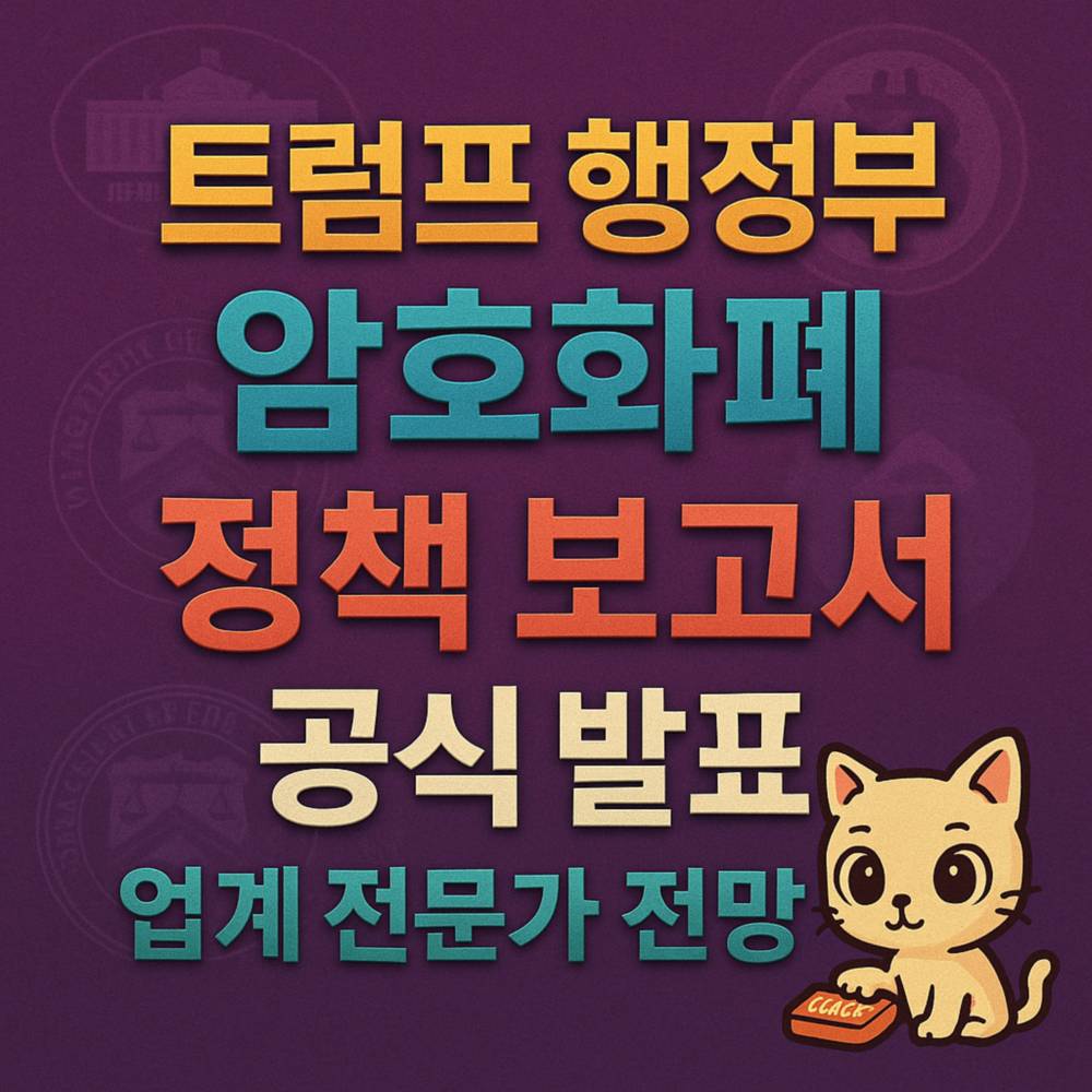 트럼프 정부의 암호화폐 정책 발표를 설명하는 고대비 텍스트 이미지