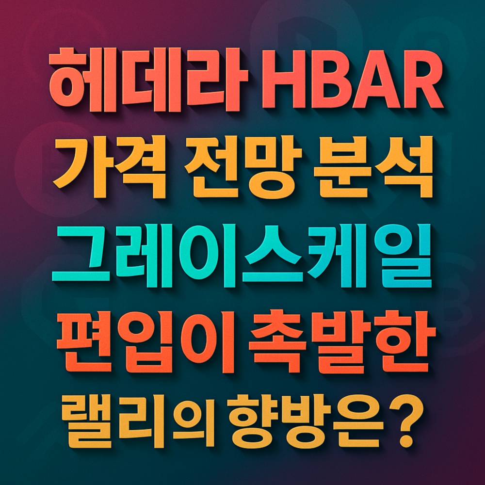 매그렌타-청록 그라데이션 위에 다섯 줄 대조색 타이포그래피로 구성된 헤데라 HBAR 가격 전망 포스터