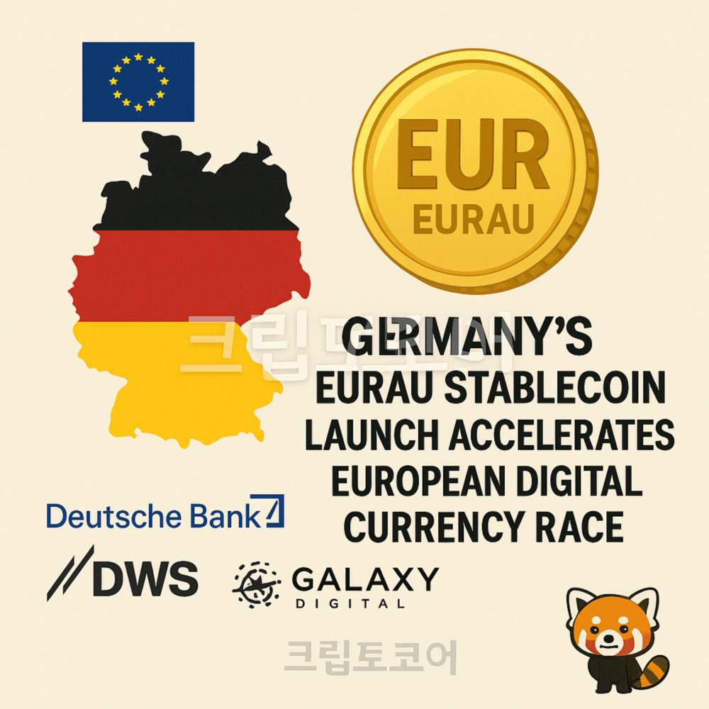 유럽 디지털 화폐 경쟁에서 독일의 EURAU 스테이블코인 출시를 다룬 인포그래픽