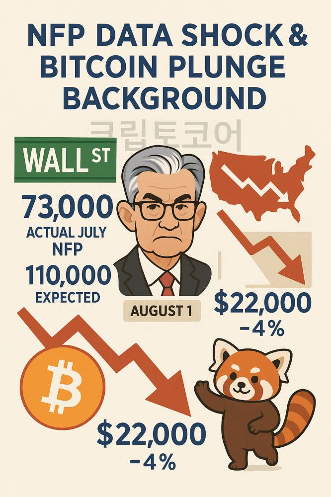 비트코인이 4% 급락한 배경에 대한 8월 1일 NFP 데이터 충격을 보여주는 인포그래픽