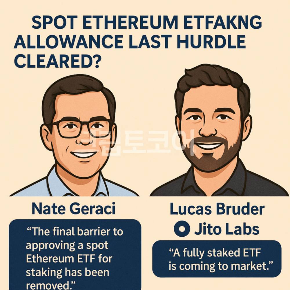 이더리움 ETF 스테이킹 허용 관련 네이트 제라시와 루카스 브루더 발언 인포그래픽