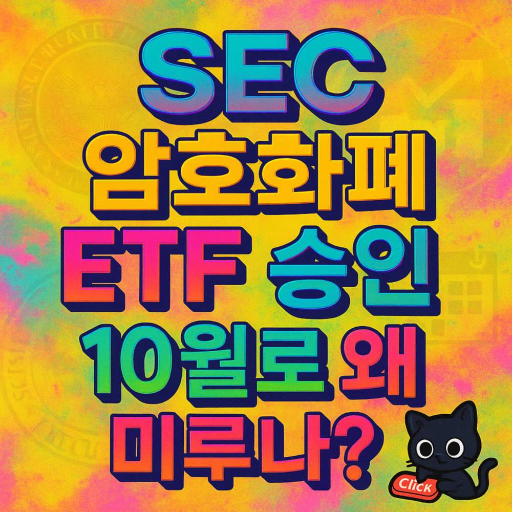 SEC 암호화폐 ETF 승인 10월로 왜 미루나 네온 스플래시 감성의 정사각형 타이포 포스터