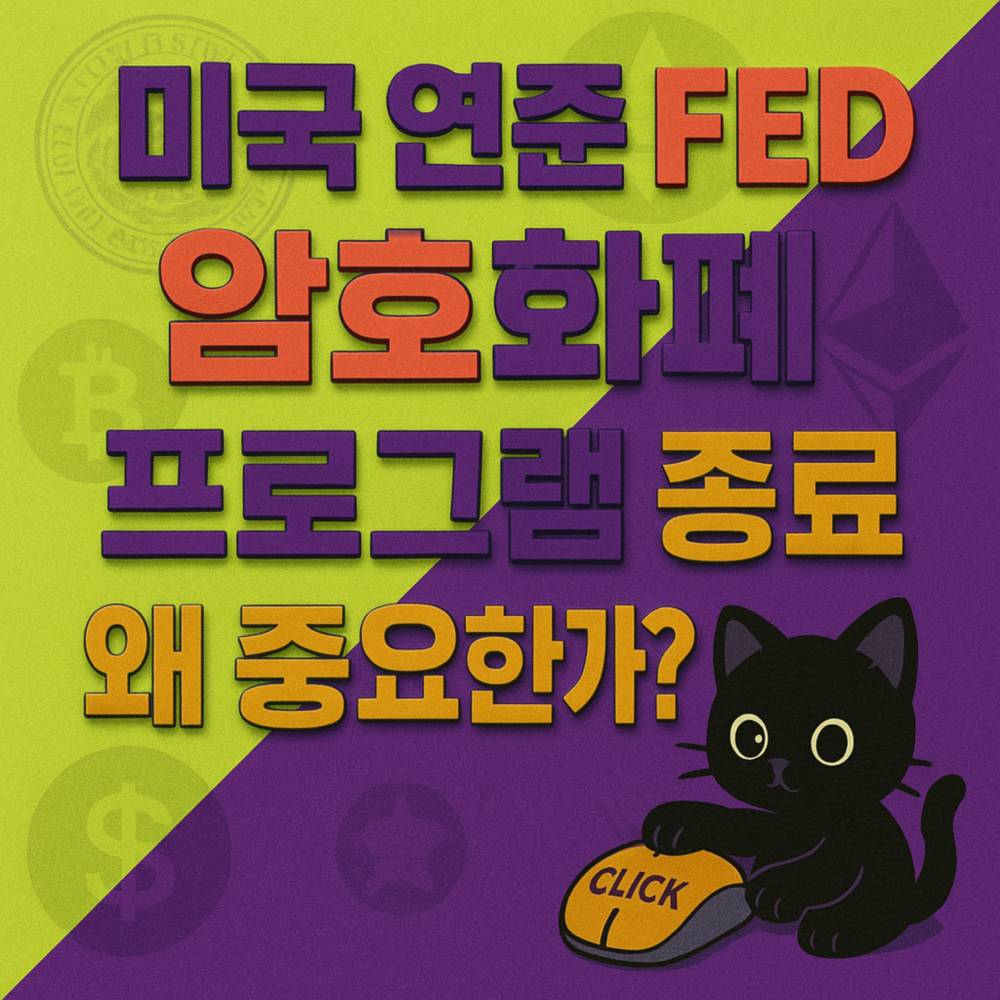 ‘미국 연준 FED·암호화폐·특별 감독·프로그램 종료·왜 중요한가?’를 대조 강한 3D 타이포로 배치한 1:1 포스터