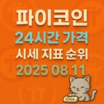 주황색 그라데이션 배경에 파이코인 24시간 가격과 시세 지표 순위를 강조한 1:1 인포그래픽