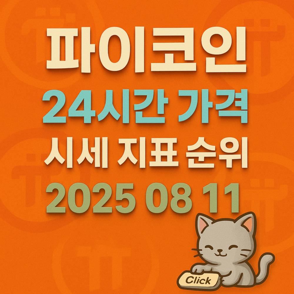 주황색 그라데이션 배경에 파이코인 24시간 가격과 시세 지표 순위를 강조한 1:1 인포그래픽