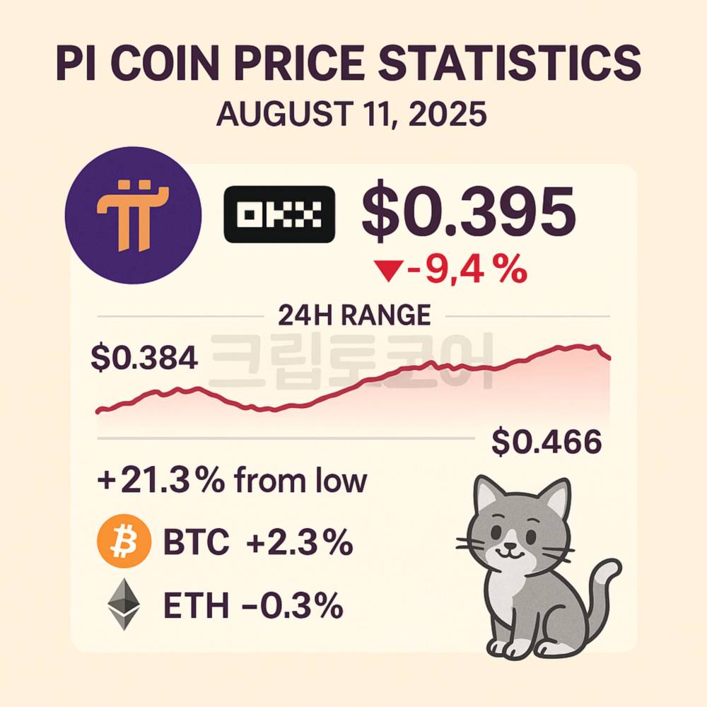 파이코인 2025년 8월 11일 가격 통계 인포그래픽