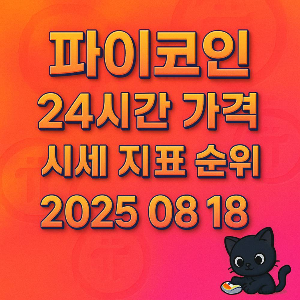 파이코인 24시간 가격·시세 지표 순위를 강조한 오렌지·핑크 그라데이션 인포그래픽, 날짜 2025 08 18 표기