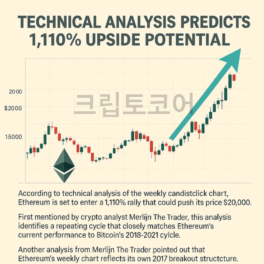 이더리움 주간 차트 기반 1,110% 상승 가능성 인포그래픽