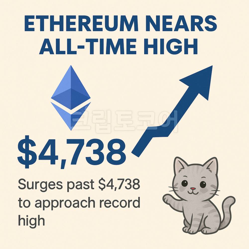 이더리움 가격 상승과 사상 최고가 근접 상황을 시각적으로 표현한 인포그래픽