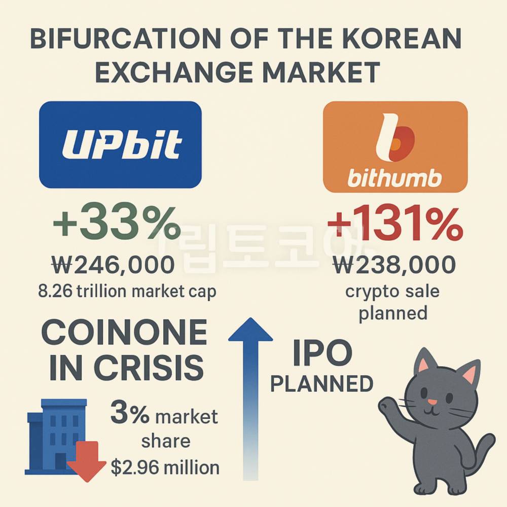 한국 거래소 시장의 양극화와 코인원 위기 인포그래픽
