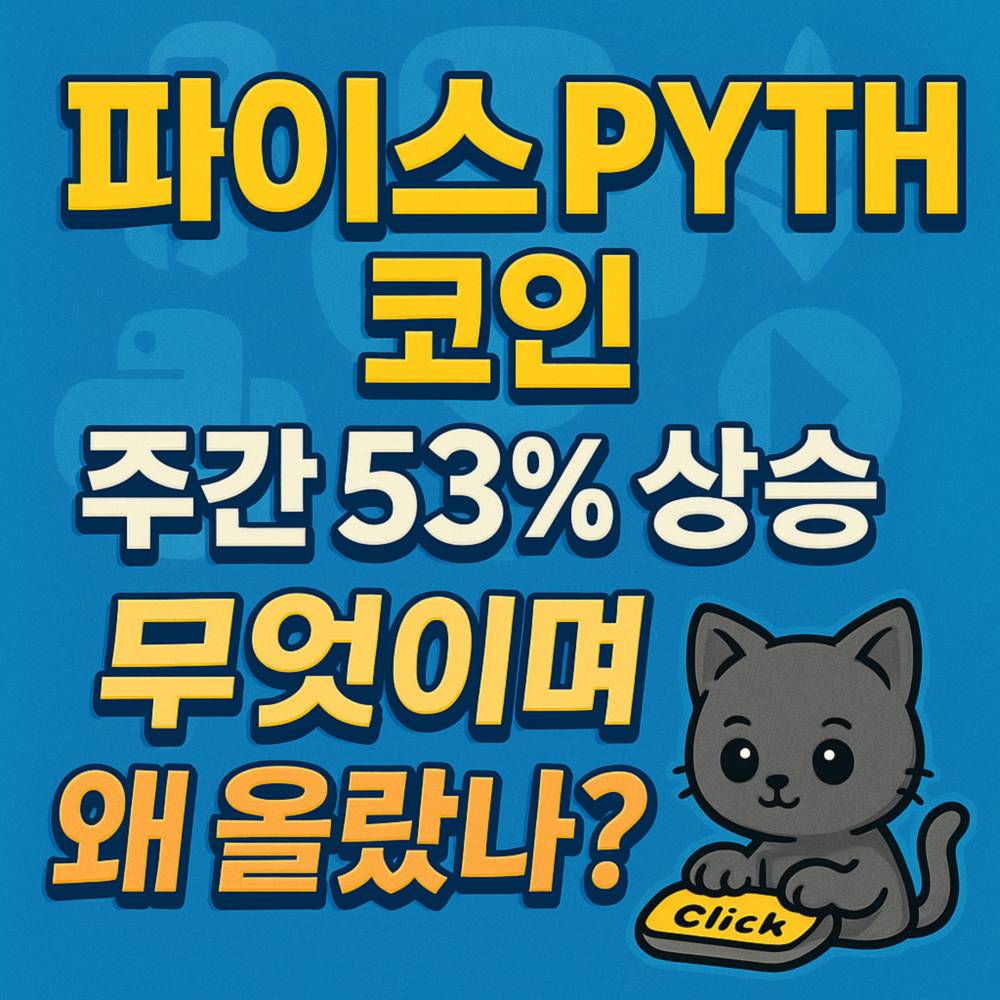 파이스(PYTH) 코인의 주간 급등 원인을 강조하는 입체 텍스트 디자인 인포그래픽