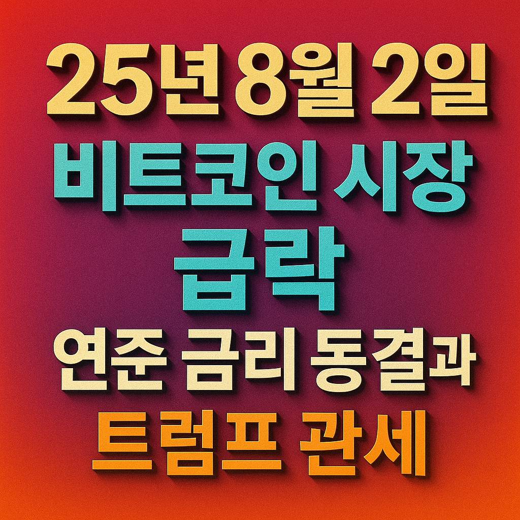 25년 8월 2일 비트코인 시장 급락 연준 금리 동결과 트럼프 관세 텍스트 타이포그래피