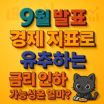 9월 발표 경제 지표로 유추하는 금리 인하 가능성을 강조한 입체 텍스트 디자인