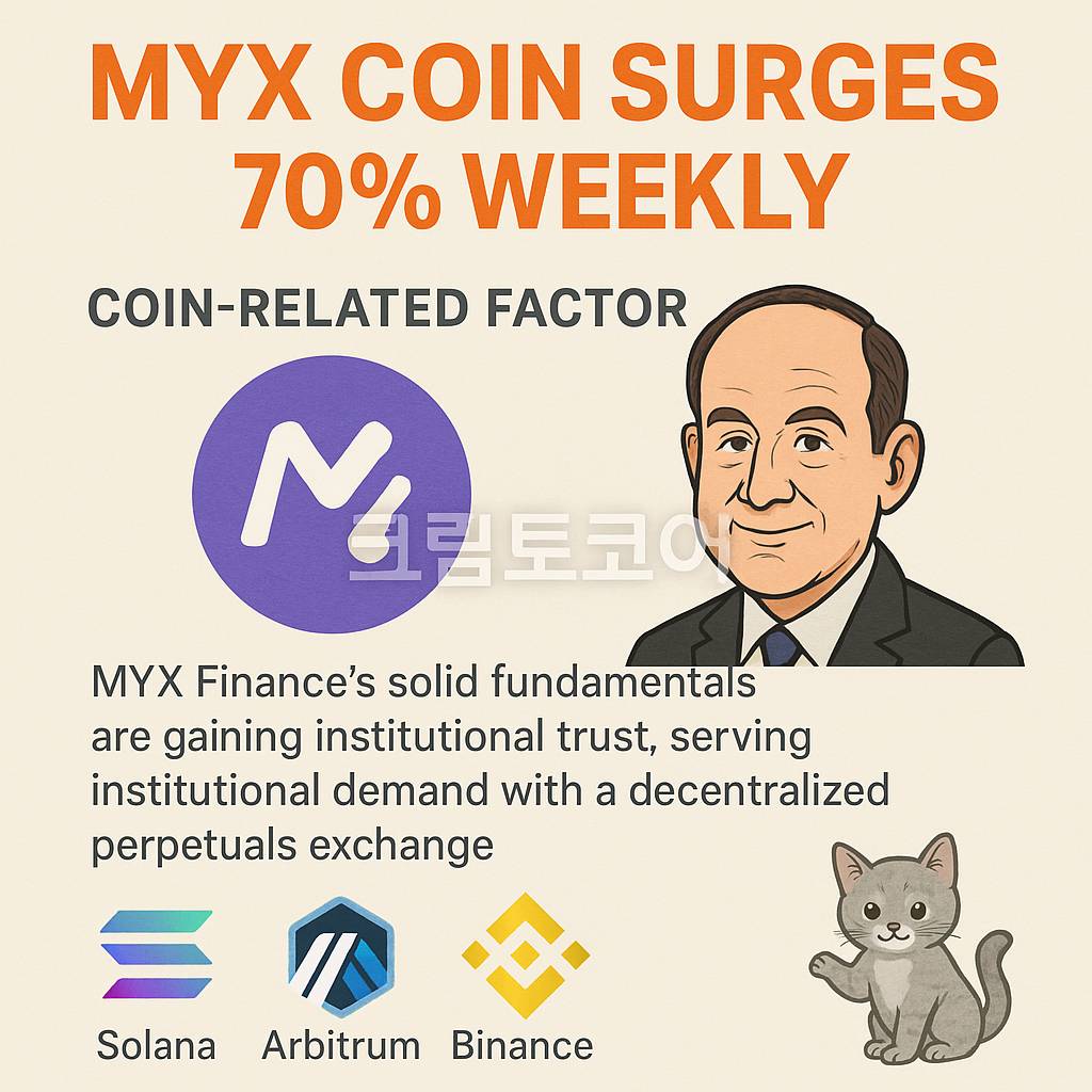 MYX 코인 주간 70% 급등 요인과 기술적 우위 설명 인포그래픽