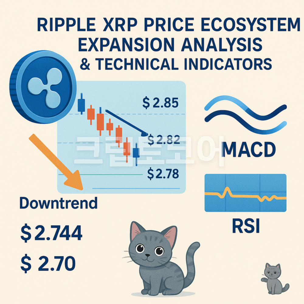 리플 XRP 가격 분석과 기술적 지표를 시각화한 인포그래픽