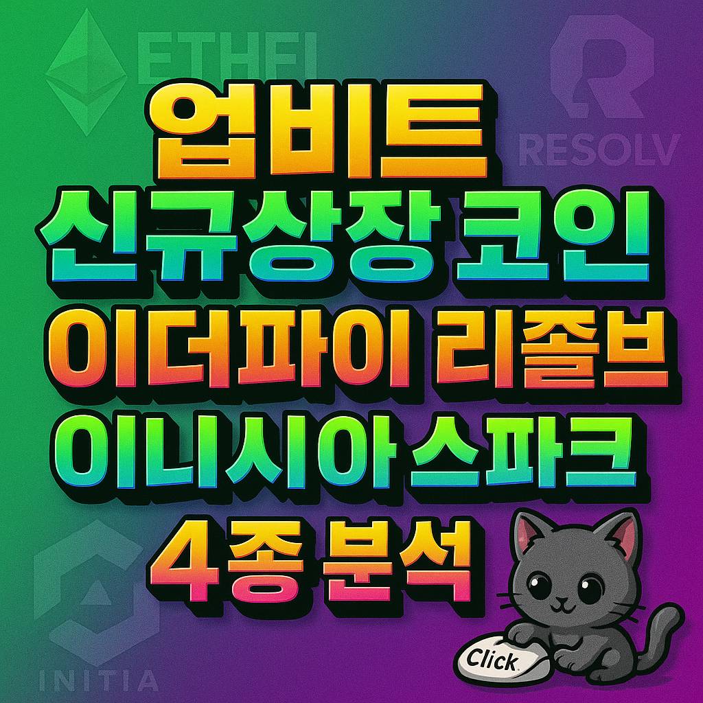 업비트 신규 상장 4종 코인 이더파이 리졸브 이니시아 스파크 심층 분석 인포그래픽