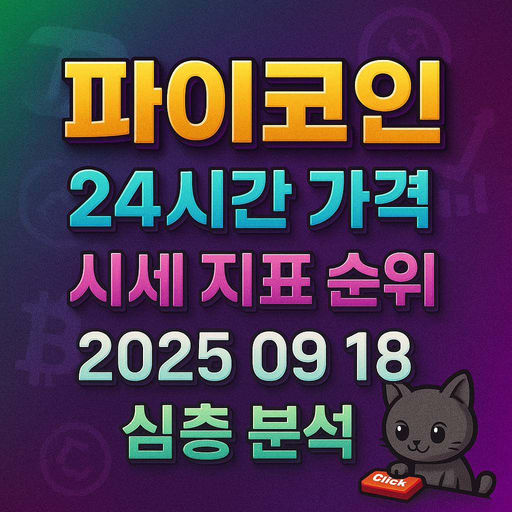 그린–퍼플 그라데이션 배경 위에 ‘파이코인·24시간 가격·시세 지표 순위·2025 09 18·심층 분석’ 굵은 입체 텍스트가 중앙 정렬된 1:1 포스터