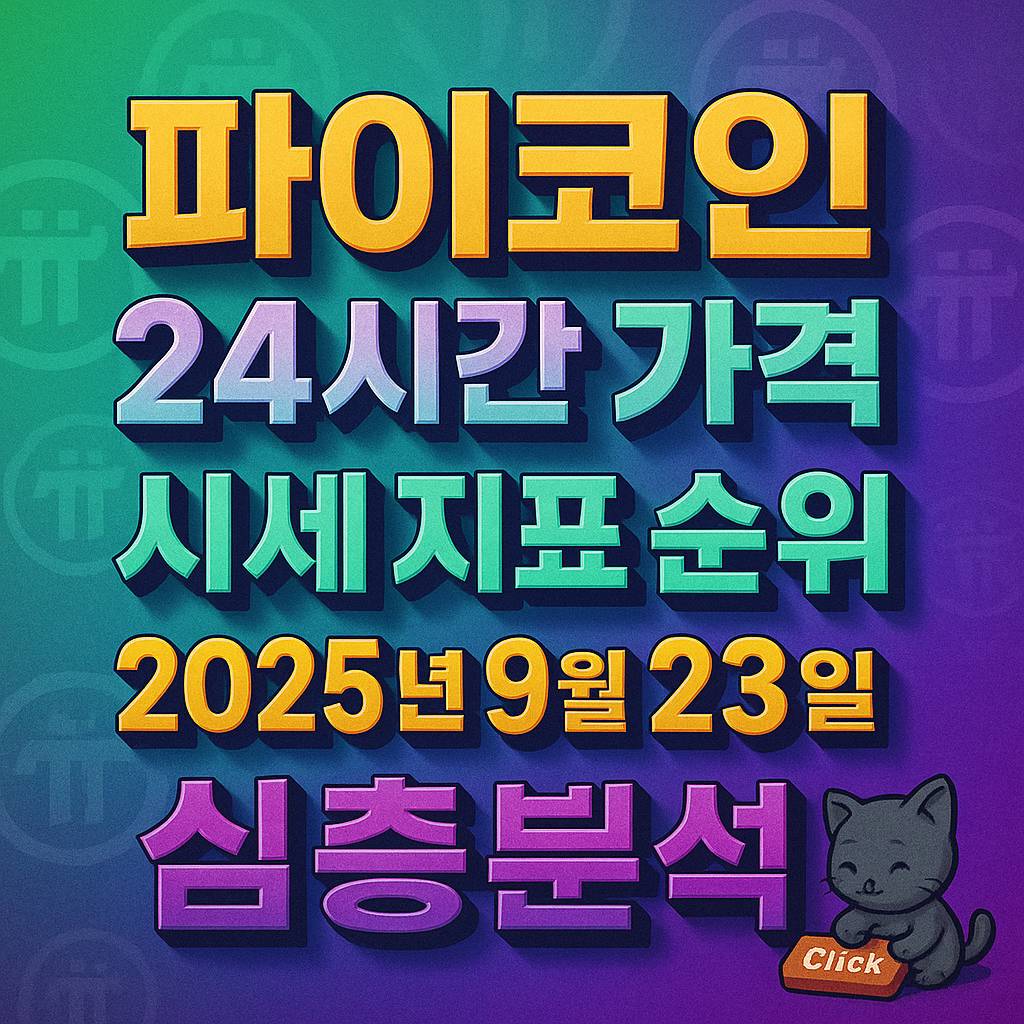 파이코인 24시간 가격·시세 지표 순위·2025년 9월 23일·심층분석을 녹색↔보라 그라데이션 배경과 3D 그림자 텍스트로 강조한 정사각형 썸네일 디자인