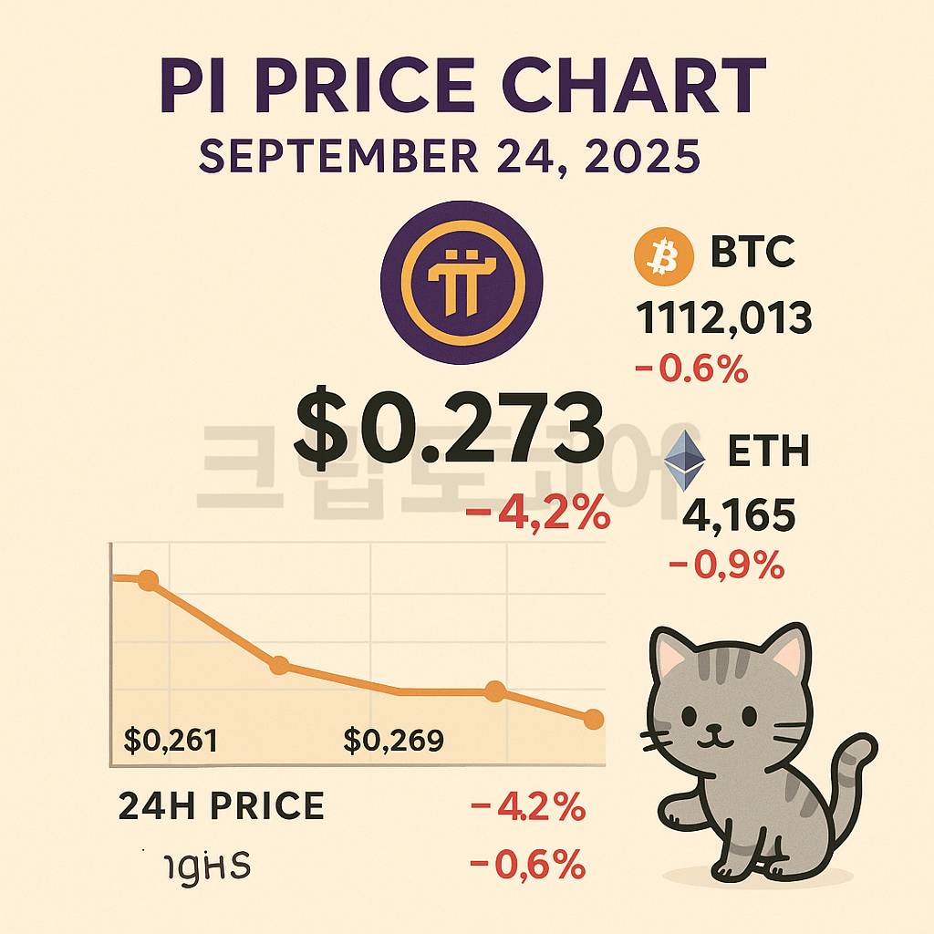 파이코인 24시간 가격 변동과 BTC·ETH 시세 비교를 보여주는 암호화폐 시세 인포그래픽