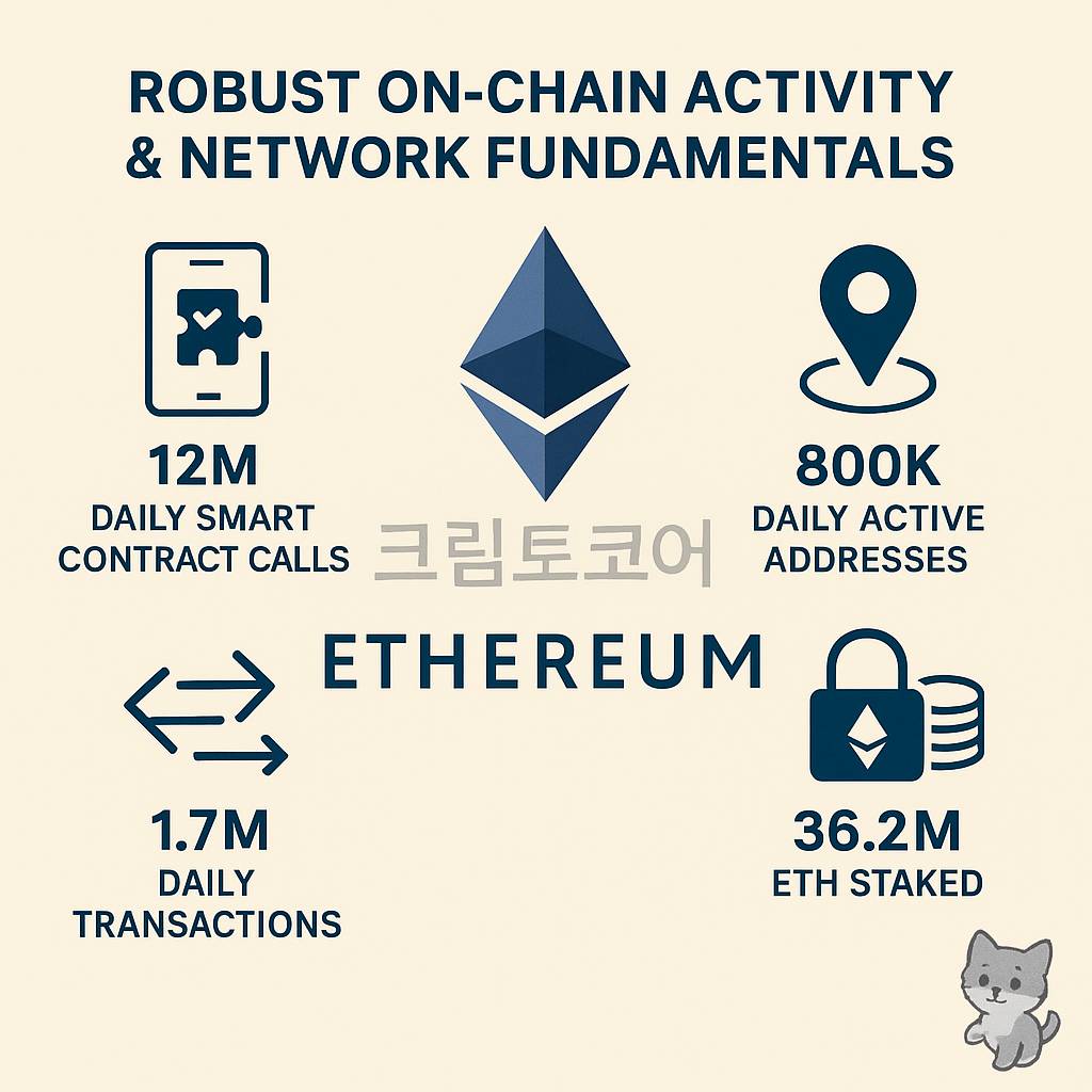 이더리움 네트워크의 온체인 활동과 펀더멘털을 시각화한 인포그래픽