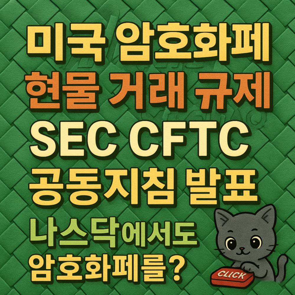 나스닥 배경에서 SEC와 CFTC의 공동지침 발표를 직관적으로 표현한 텍스트 디자인