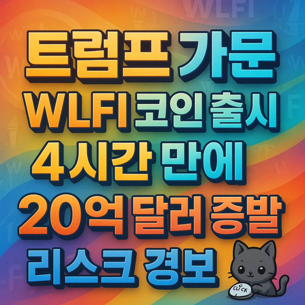 트럼프 가문 WLFI 코인 출시 4시간 만에 20억 달러 증발 리스크 경보를 강조한 1:1 인포그래픽 포스터