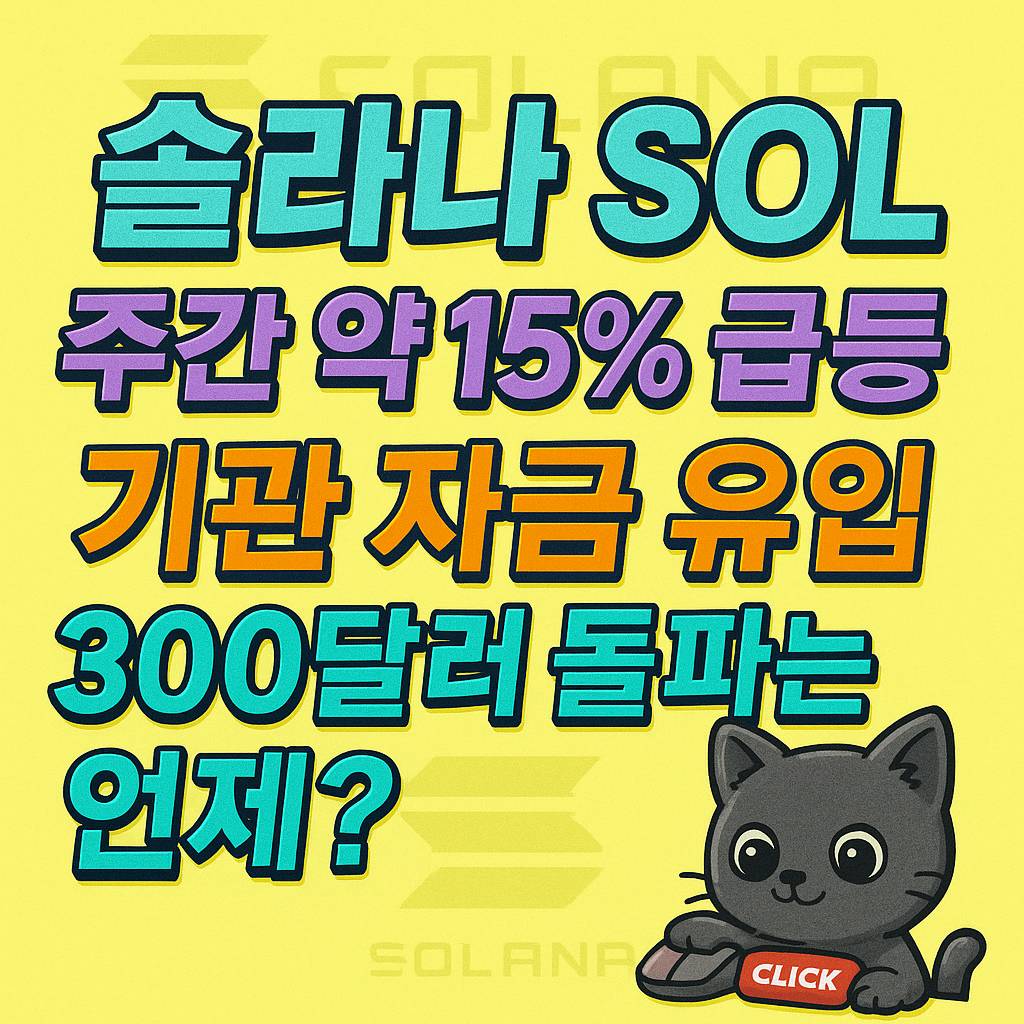 노란 배경에 다채로운 텍스트와 심볼이 조화를 이루는 암호화폐 솔라나 시황 썸네일 이미지