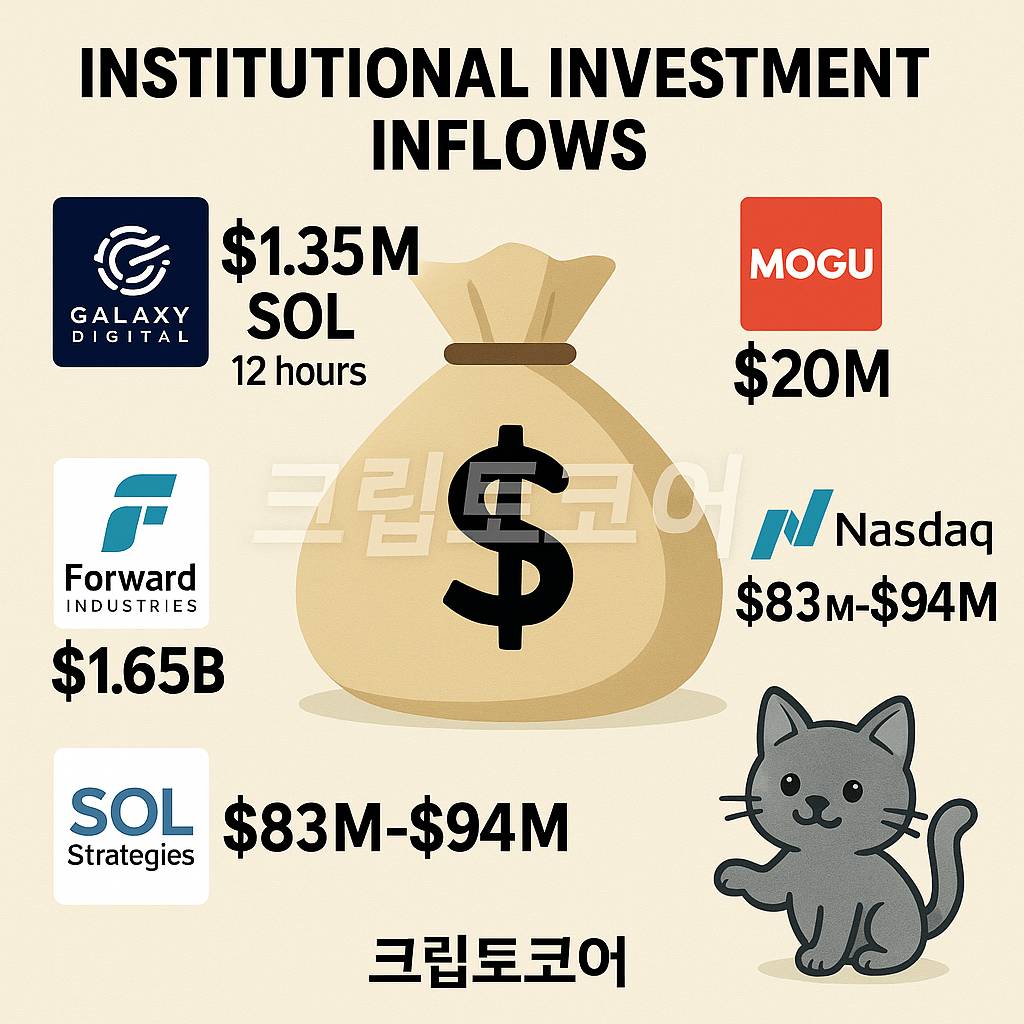 기관 투자자들의 대규모 솔라나 투자 자금 유입 인포그래픽