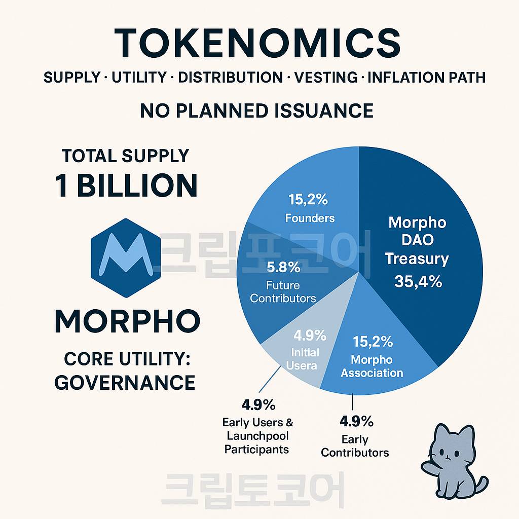 MORPHO 코인의 토크노믹스 구조와 분배 비율을 시각적으로 표현한 인포그래픽