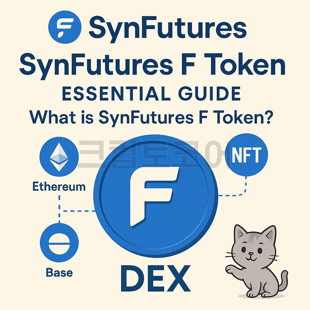 ynFutures F 코인과 다양한 블록체인이 연결된 탈중앙화 파생상품 거래소를 설명하는 인포그래픽